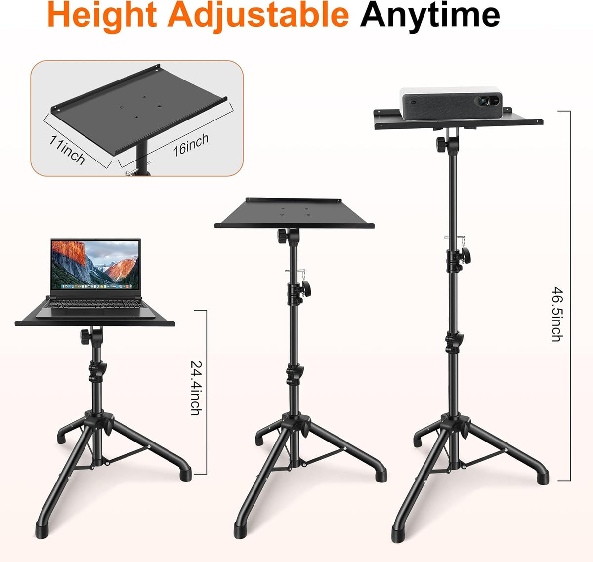Projector Stand,Projector Laptop Stand Tripod Laptop Tripod Stand Height 24.4" To 46" Laptop Floor Stand For Dj Equipment, Outdoor Movies, Office, Home, Stage Or Studio (Black)