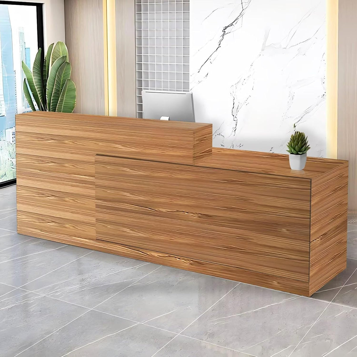 Reception Desk with Counter Modern Checkout Counter with Lockable Drawer Keyboard Tray Receptionist Desk for Office Salon Reception Table I Right 51inch/130cm