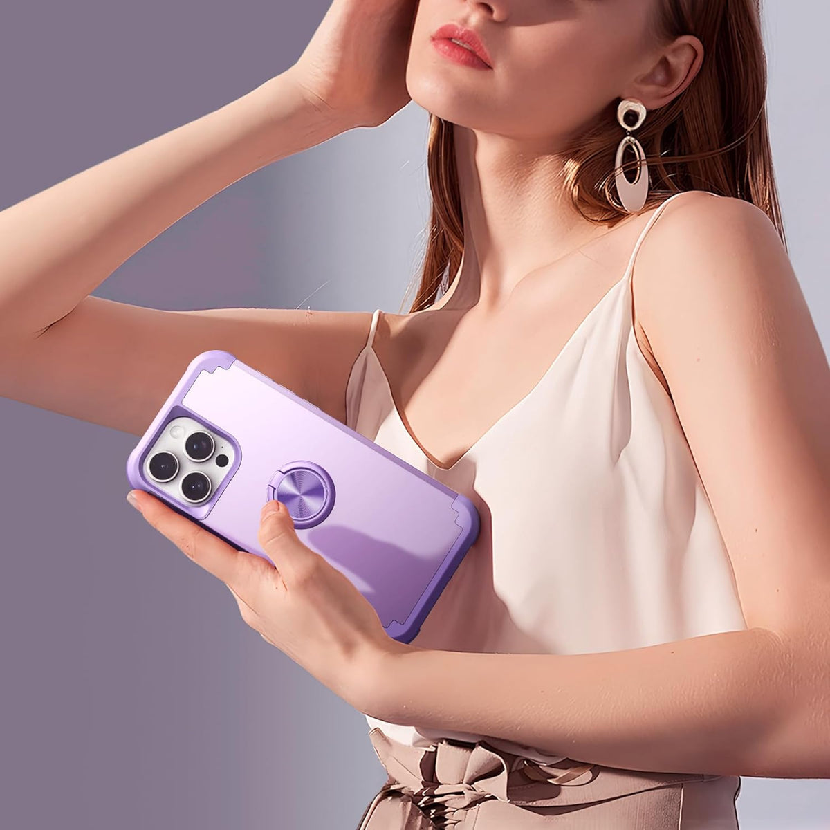 IDweel iPhone 13 Pro Max Case - Purple, 2-in-1 Shockproof with Screen Protector, 360° Ring Holder, Camera Lens