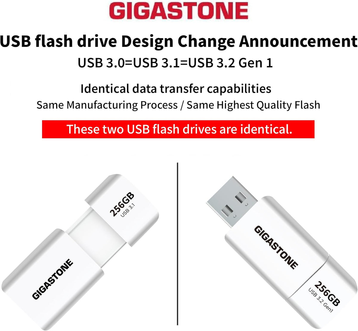 GIGASTONE 256GB Flash Drive (2 Pack) Z60 USB 3.2 Gen 1, 120MB/s Ultra Fast, Retractable Capless Slider Design, Data Storage, Backup for PC/Mac/TV/Car Audio, USB 2.0/3.0/3.1 Compatible