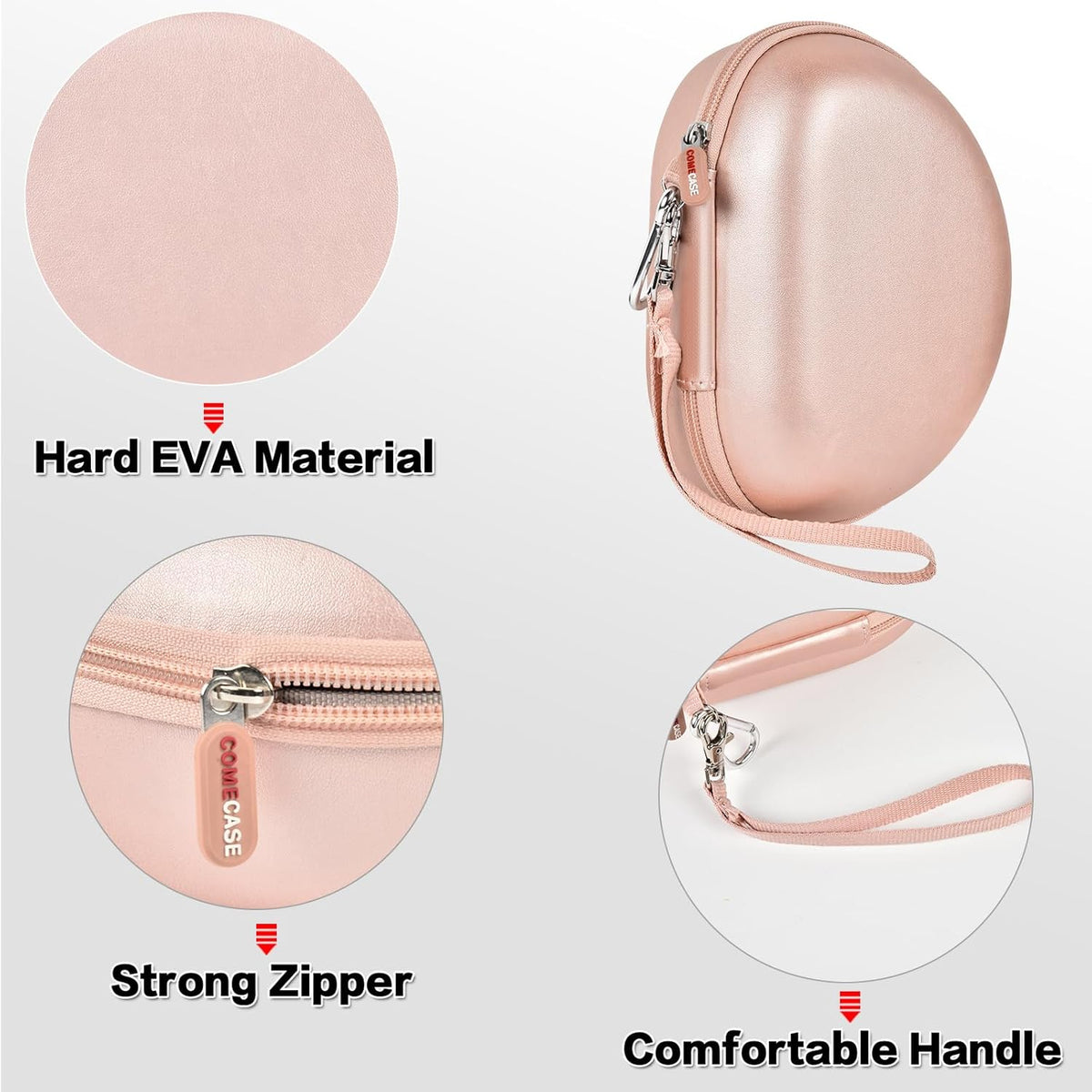 Extra Large Headphone Case for TOZO HT2, Beats Studio Pro, Beats Solo3, Picun P26, Elecder i39 and More - Rose Gold