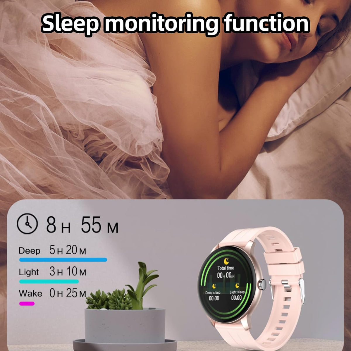 Smartwatch for Women, 1.3” Fitness Tracker with 100+ Sport Modes, IP67 Waterproof, Heart Rate & Sleep Monitor (Pink,