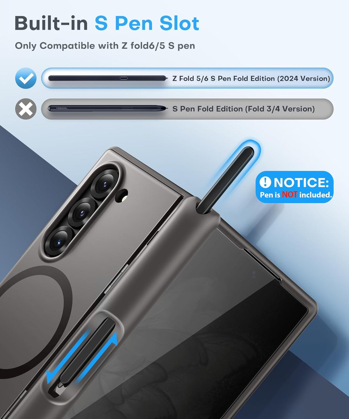 BERFY for Samsung Galaxy Z Fold 6 Phone Case Grey | Magnetic, with Privacy Screen Protector, Compatible with MagSafe, Anti Spy, Built-in S Pen Holder, Kickstand, Full-Body Shockproof, for Z Fold 6