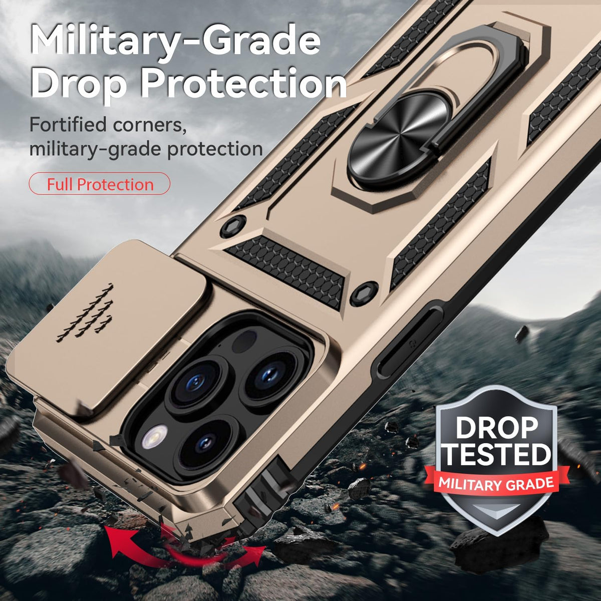 Hitaoyou iPhone 15 Pro Case with Camera Cover & Kickstand, Military Grade Shockproof Heavy Duty Protective Case