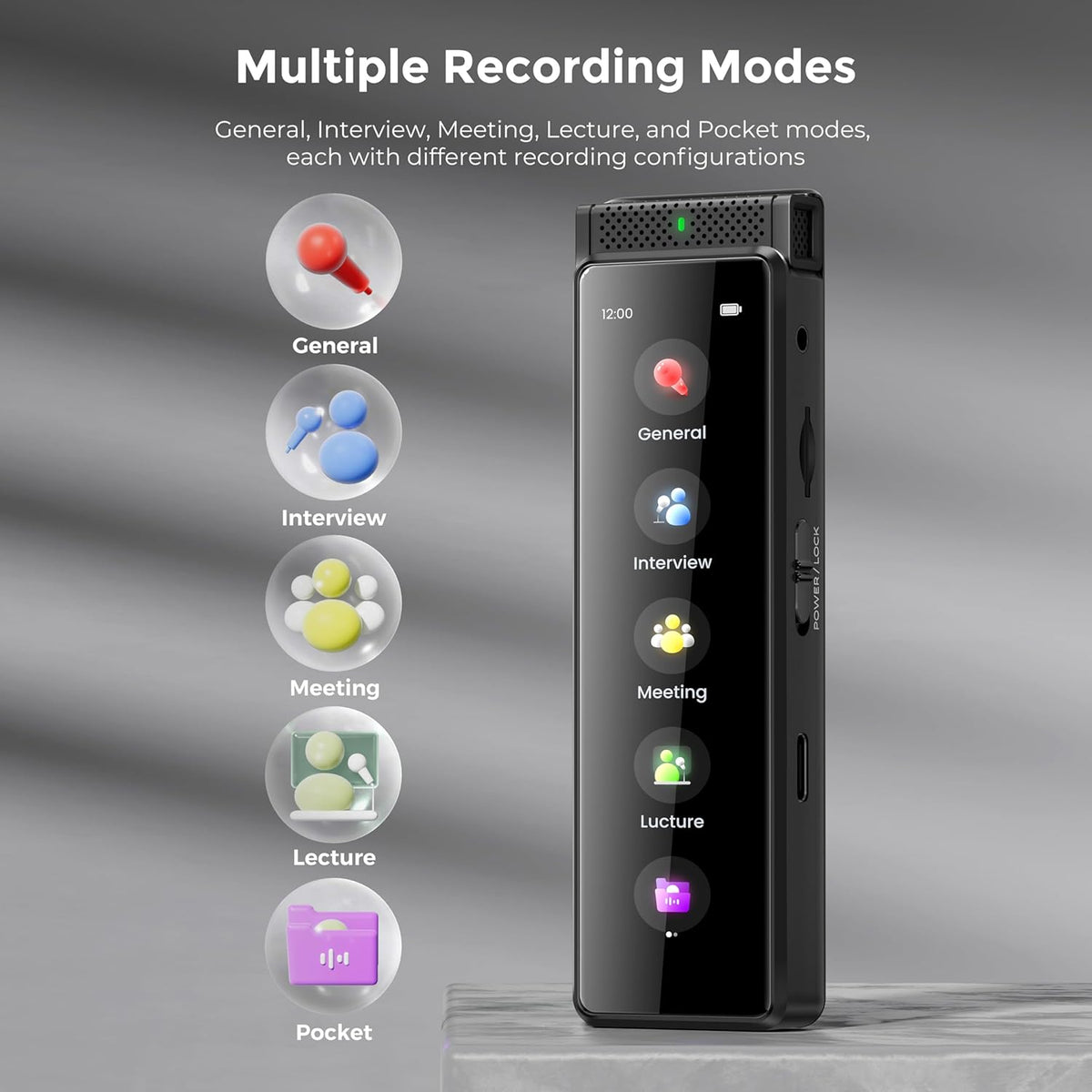 136GB Digital Voice Recorder with Playback, Innioasis R1 Full Touchscreen Voice Recorder with AI Intelligent Transcription and Bluetooth, Voice Activated Sound Audio Recorder Device with Mic (Black)