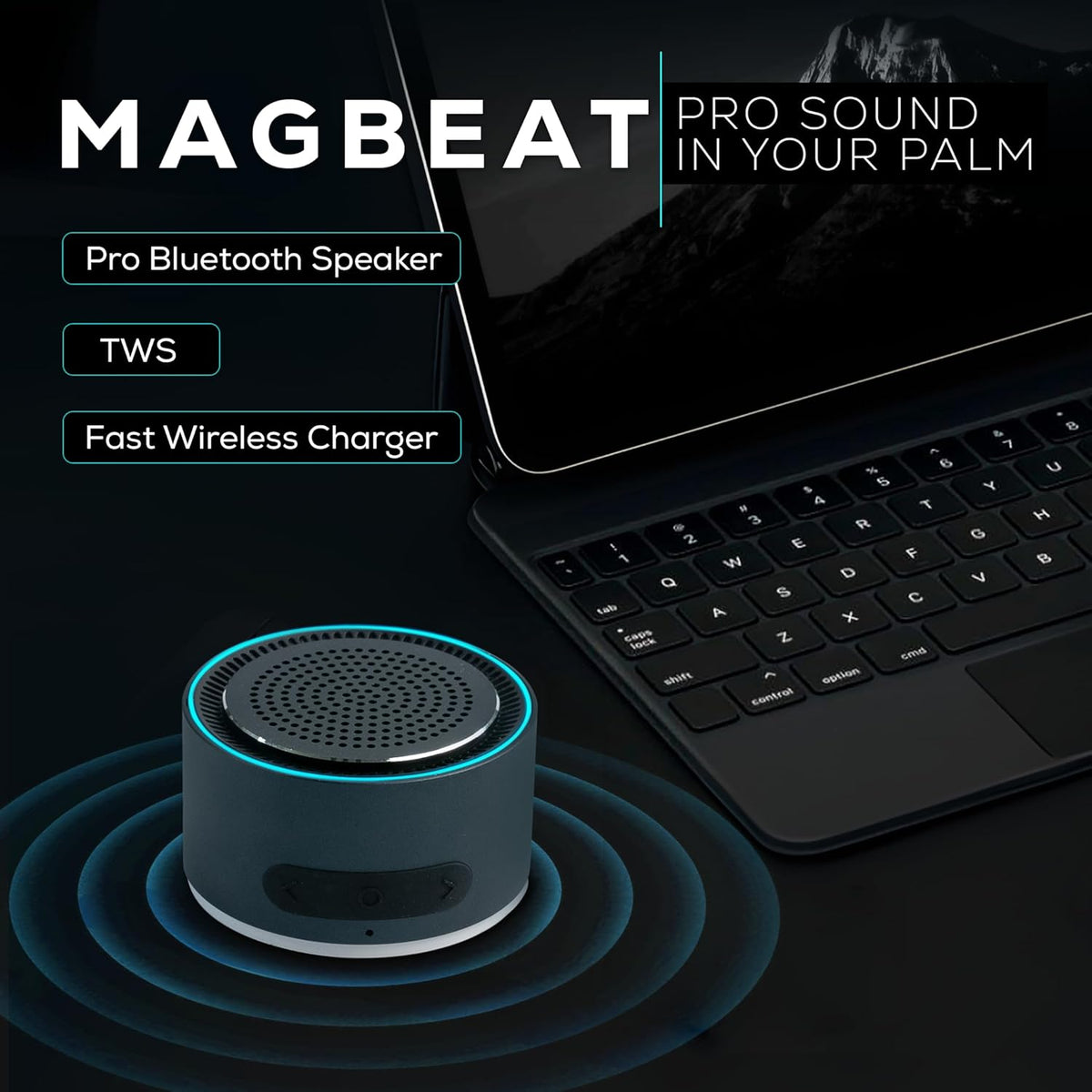 MagBeat Bluetooth Speaker + Wireless Charger with Magnetic Mount, Titanium