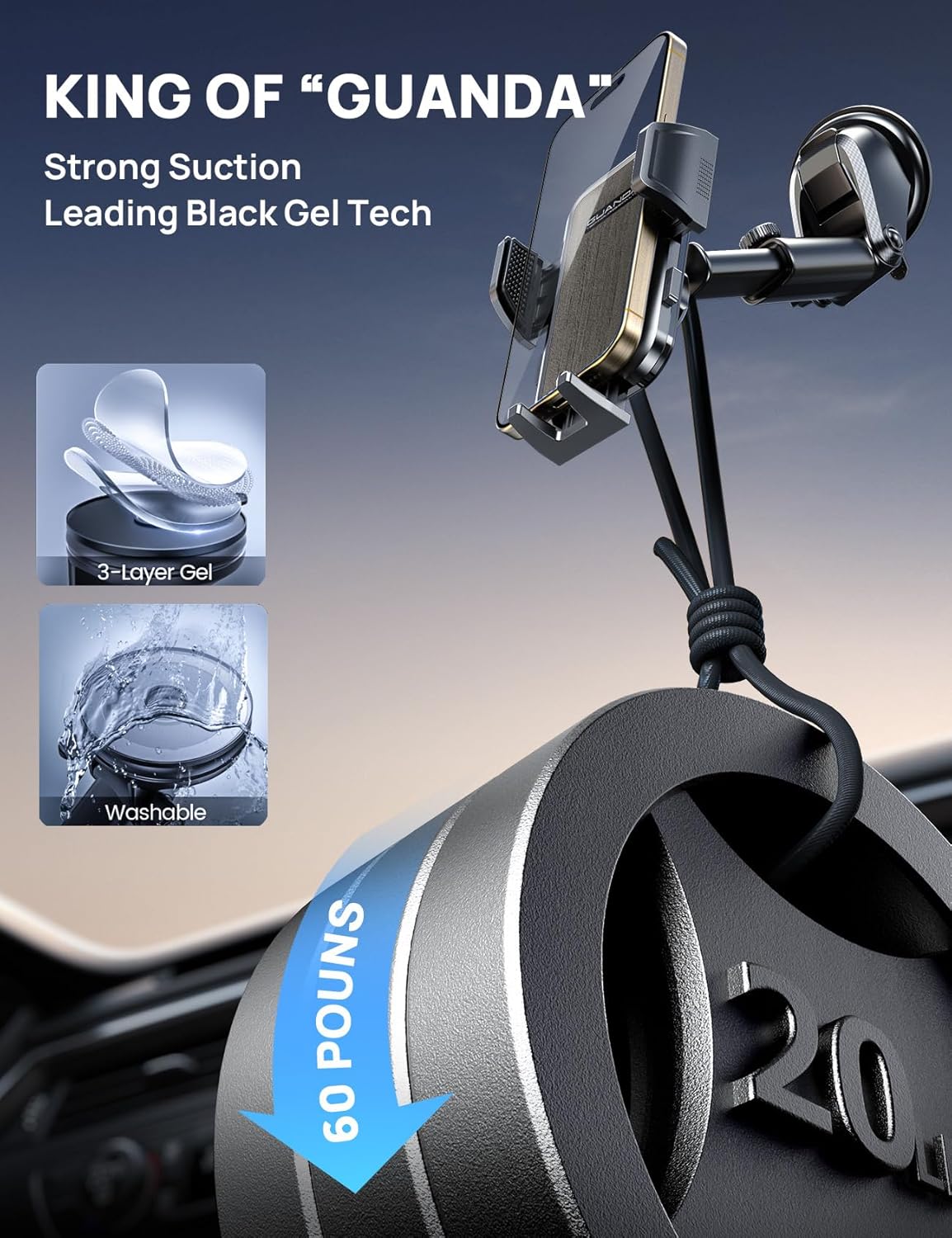 [2025 New] Dashboard Phone Holders for Your Car [Military Grade Stable] Phone Holders for Your Car, Non-Slip Silicone Carbon Fiber Car Phone Mount, Rotatable Suction Cup for All Phone, Gray