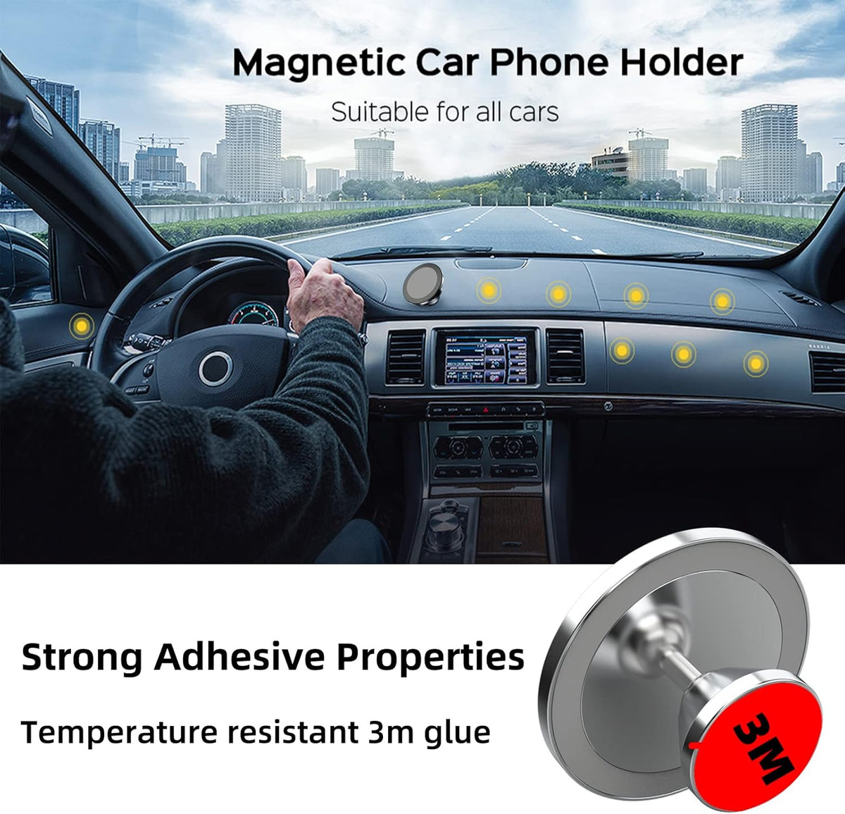 Magnetic Phone Holder for Car, [2 Groups Super Strong Magnet] [360° Rotation] Universal Dashboard Car Mount Holder for