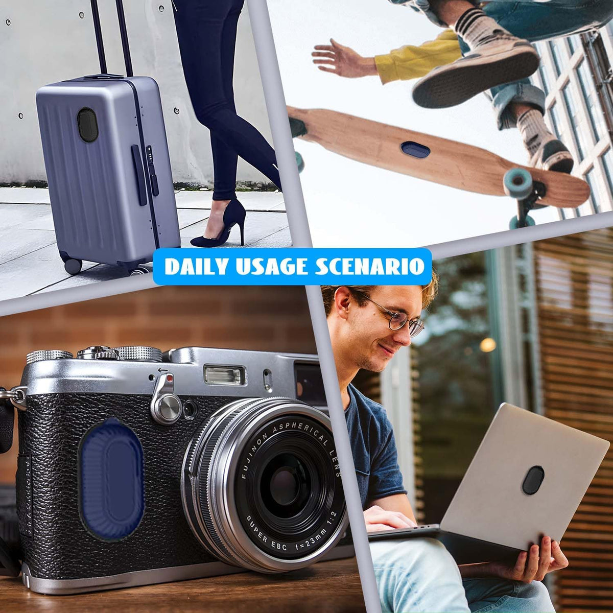 [2-Pack] QINZAC Waterproof Case for Galaxy SmartTag2 with Adhesive Sticker, Black & Blue