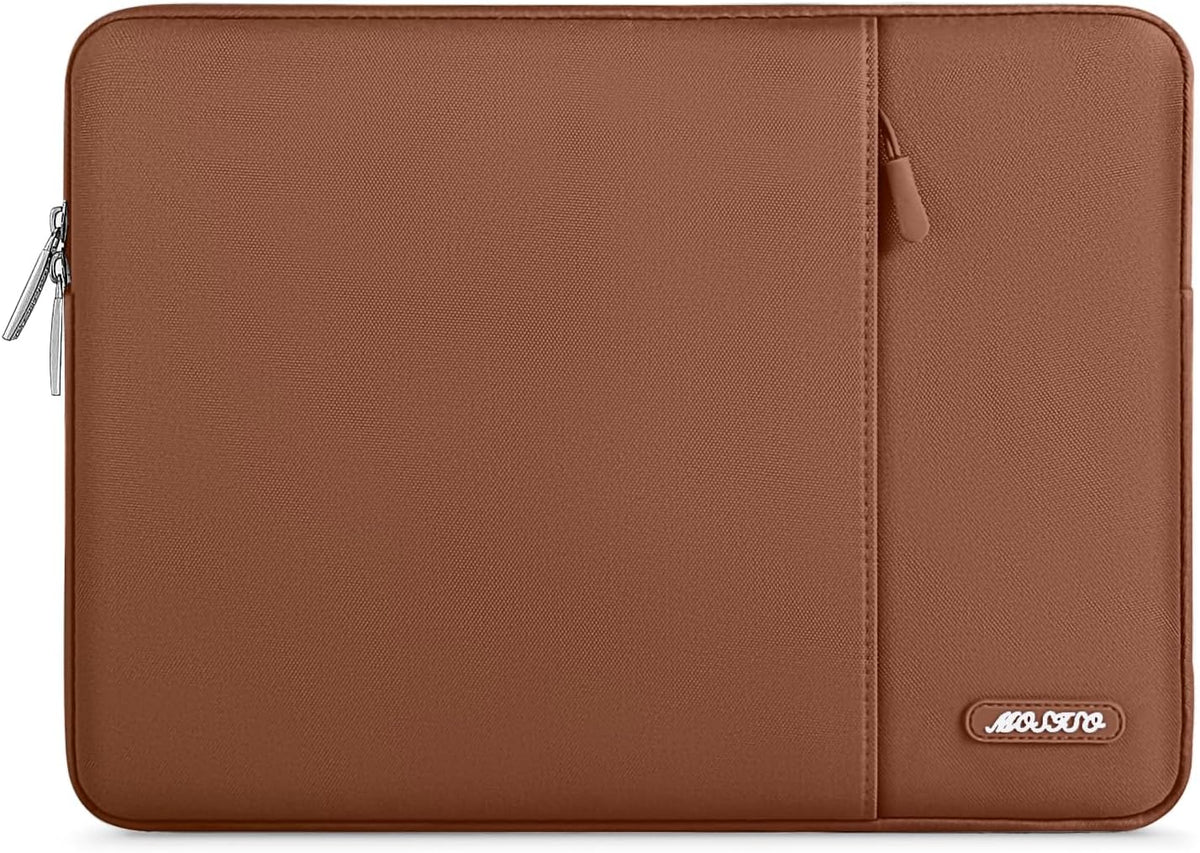 MOSISO Laptop Case 13.3 inch, 13-13.3 inch Laptop Sleeve Compatible with MacBook Air/Pro 13 / Pro 14, HP Dell ASUS Lenovo Notebook, Polyester Vertical Computer Sleeve Bag with Pocket, Caramel Brown
