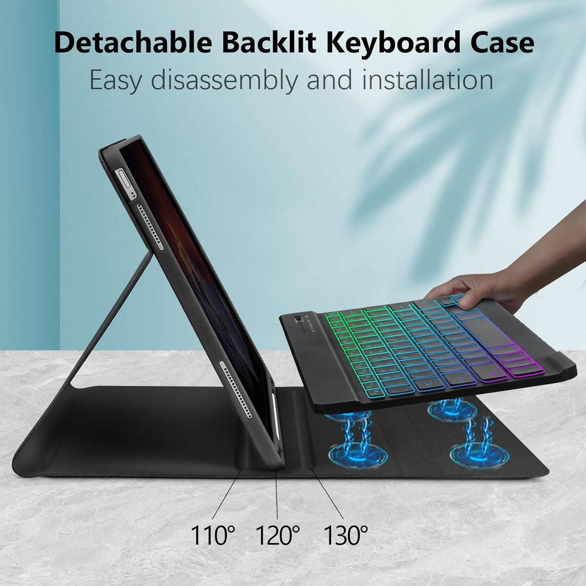 FUWANG iPad 10th Generation Case with 10.9 inch Keyboard 2022 - Detachable 7 Colors Backlit Wireless Bluetooth Folio