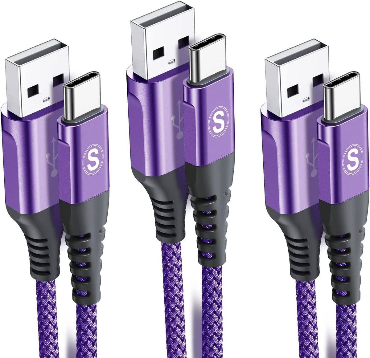 sweguard USB Type C Charger Cable [3-Pack,10ft+6.6ft+3.3ft] iPhone 16 Charger Nylon Braided Cord for iPhone 16 15 Pro Max Plus Samsung Galaxy S24 S23 S22 S21 S20 S10 Note 20 10 A54 Pixel LG Moto PS5