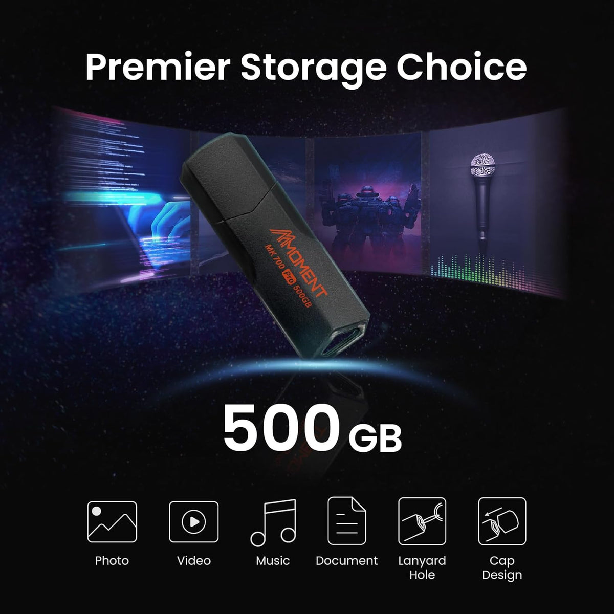 MMOMENT MK700 500GB USB 3.2 Gen2x1 Flash Drive, Read Speed up to 600MB/s, Write Speed up to 500MB/s, Thumb Drive