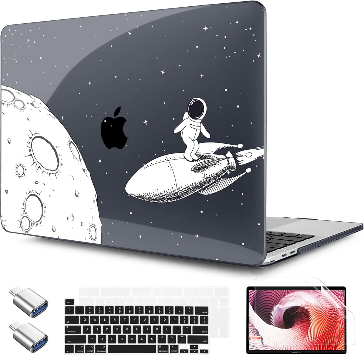 TWOLSKOO Compatible with MacBook Pro 13 inch Case 2023-2016 A2338 M2/M1 A2251 A2289 A2159 A1989 A1706, Plastic Hard Shell Cover & Keyboard Skin & Screen Protector, Flying Astronauts