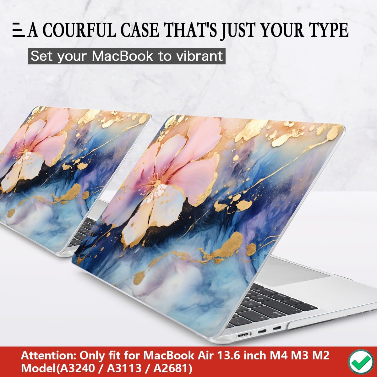CISSOOK Compatible with MacBook Air 13.6 inch Case M2 M3 M4 Release 2025 2024 2023 2022, Plastic Hard Shell Case Keyboard Cover Screen Film for MacBook Air 13 inch A3240 A3113 A2681, Marble Flower