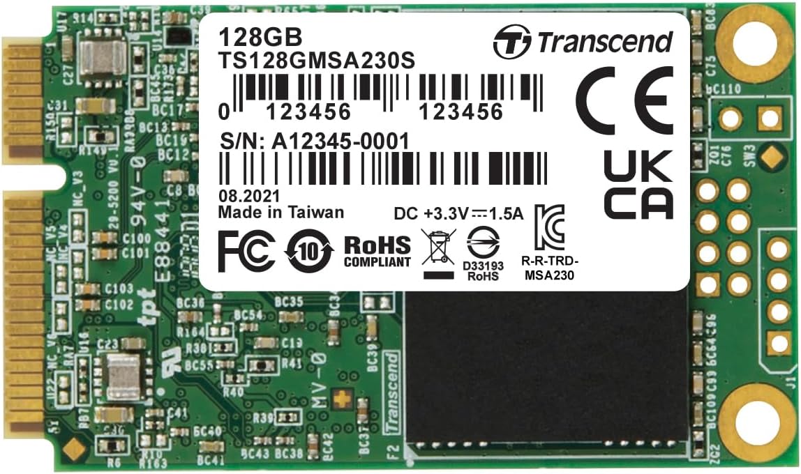 Transcend 128GB mSATA SSD with Dram Cache, Up to 550MB/s, Mini SATA III 6G/s Internal Solid State Drive for Ultrabook, Desktop, Tablet, PC, GPS, Server, 3D TLC NAND Flash, LDPC Error Correction, ECC