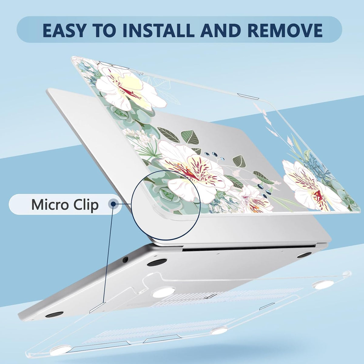 Compatible with MacBook Air 15 inch Case, M4 A3241/M3 A3114/M2 A2941 (Released 2025 to 2023), Hard Shell, Keyboard Cover, Screen Protector, Webcam Cover & Type-C Adapter, White Alstroemeria