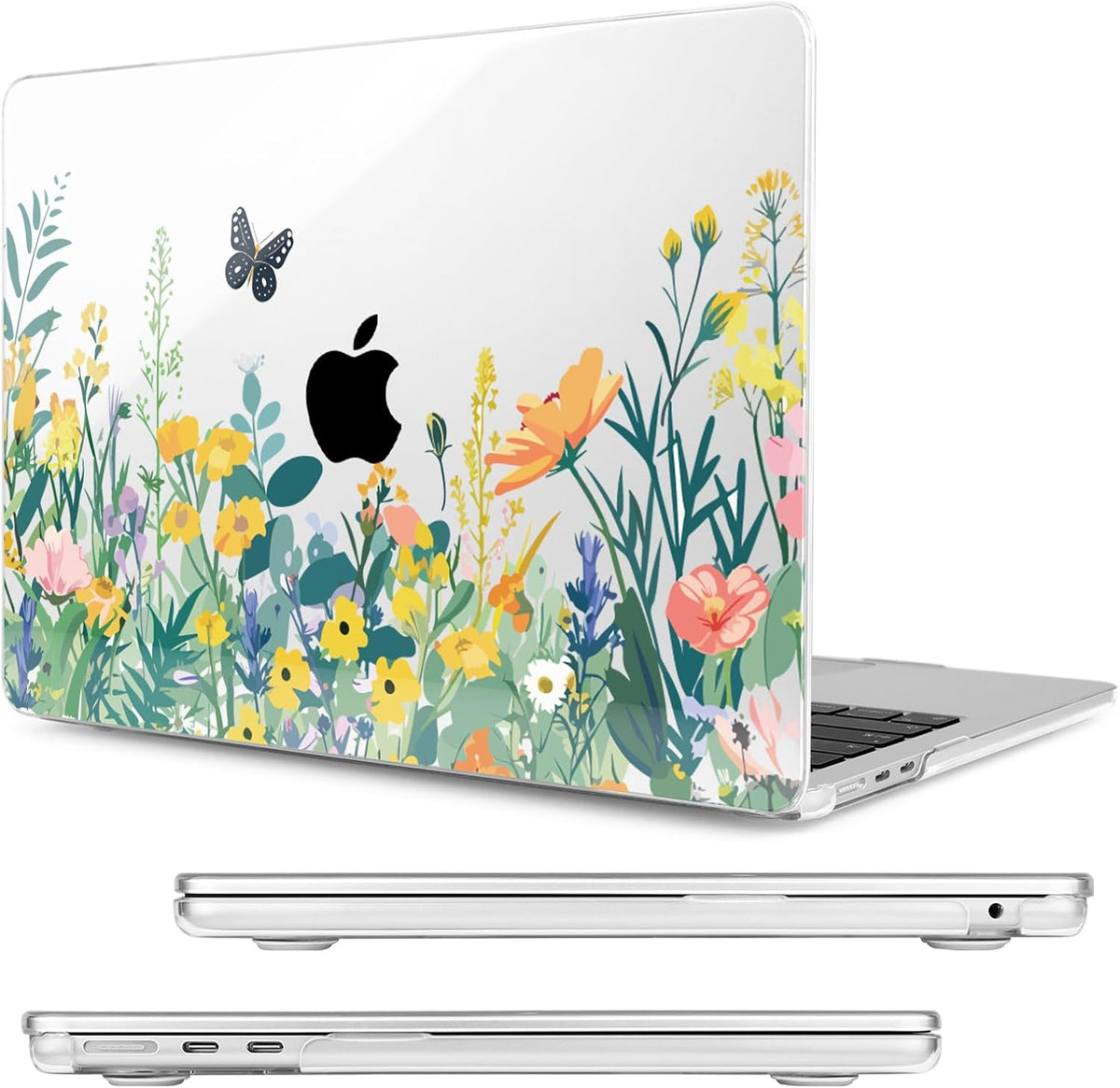 Compatible with MacBook Air 15 inch Case, M4 A3241/M3 A3114/M2 A2941 (Released 2025 to 2023), Hard Shell, Keyboard Cover, Screen Protector, Webcam Cover & Type-C Adapter, Butterfly Flowers