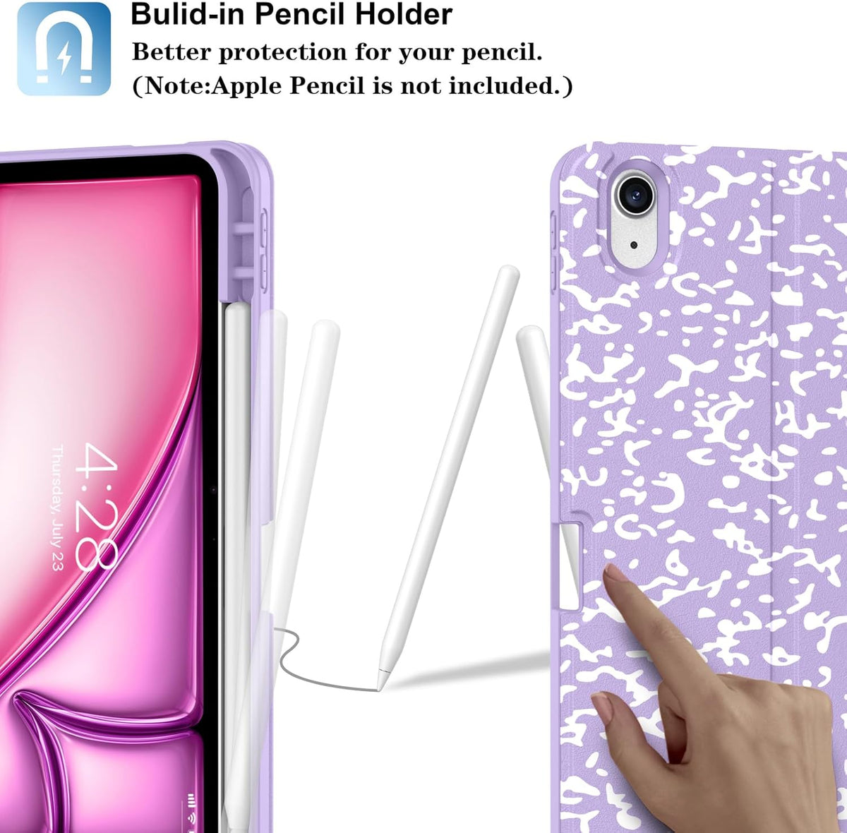 Supveco Keyboard Case for iPad Air 11 Inch (M3 2025,M2 2024),iPad Air 5th/4th Generation with Pencil Holder-7 Colors Backlit Wireless Detachable Folio Keyboard Cover with Soft TPU Back-Lilac