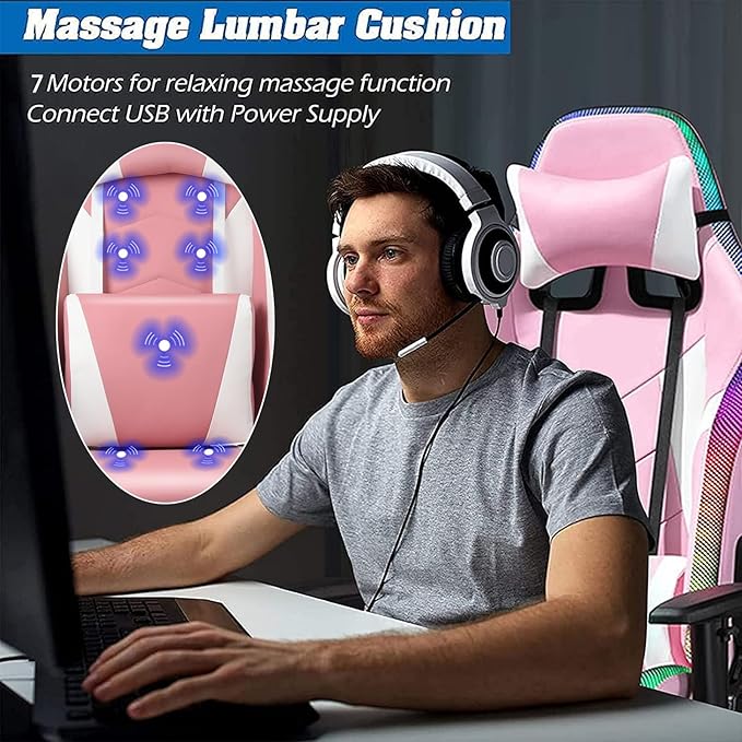 TBQATNTS Gaming Chair Computer Chair with Footrest and Lumbar SupportRGB Computer Chair with Massage Function and SpeakersHeight Adjustable Game Chair for Office or GamingRed
