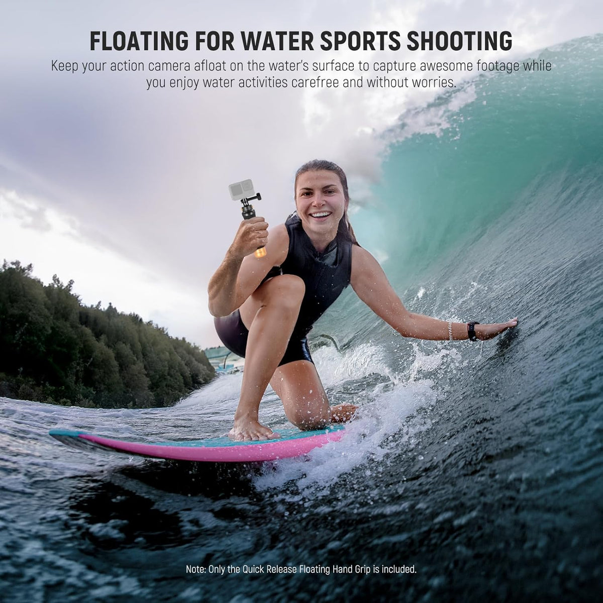 NEEWER Quick Release Floating Hand Grip for Action Camera, Underwater Handle Stick Mount with Detachable Adapter Wrist