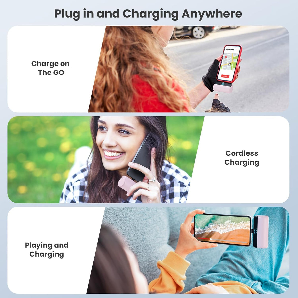 Mini Portable Charger with USB-C Connector, 5200mAh, Compact LCD Display Power Bank for iPhone 15/14/13/12