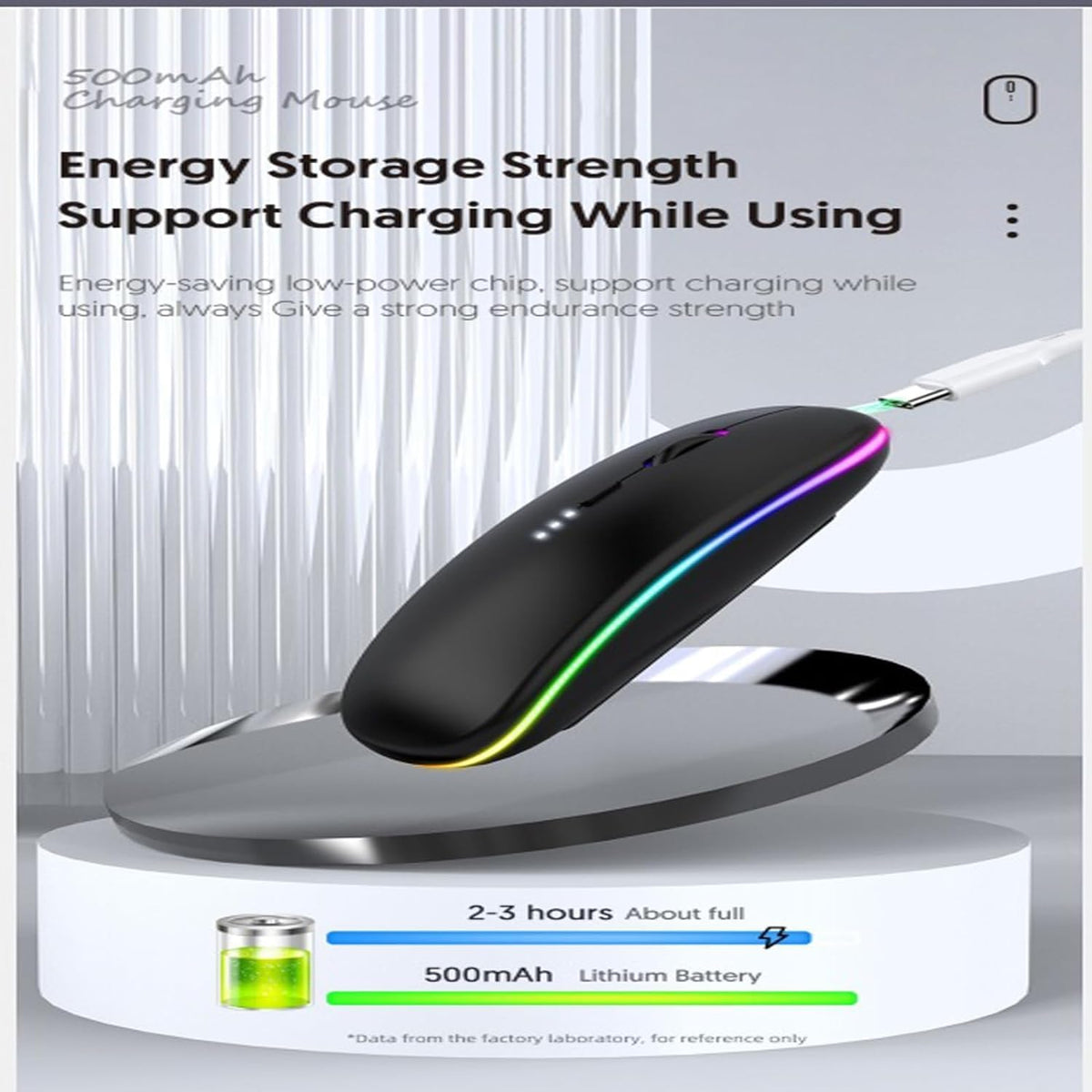Wireless Bluetooth Mouse, LED Dual Mode Rechargeable Silent Slim Laptop Mouse, Portable (BT5.2 + USB Receiver) Black