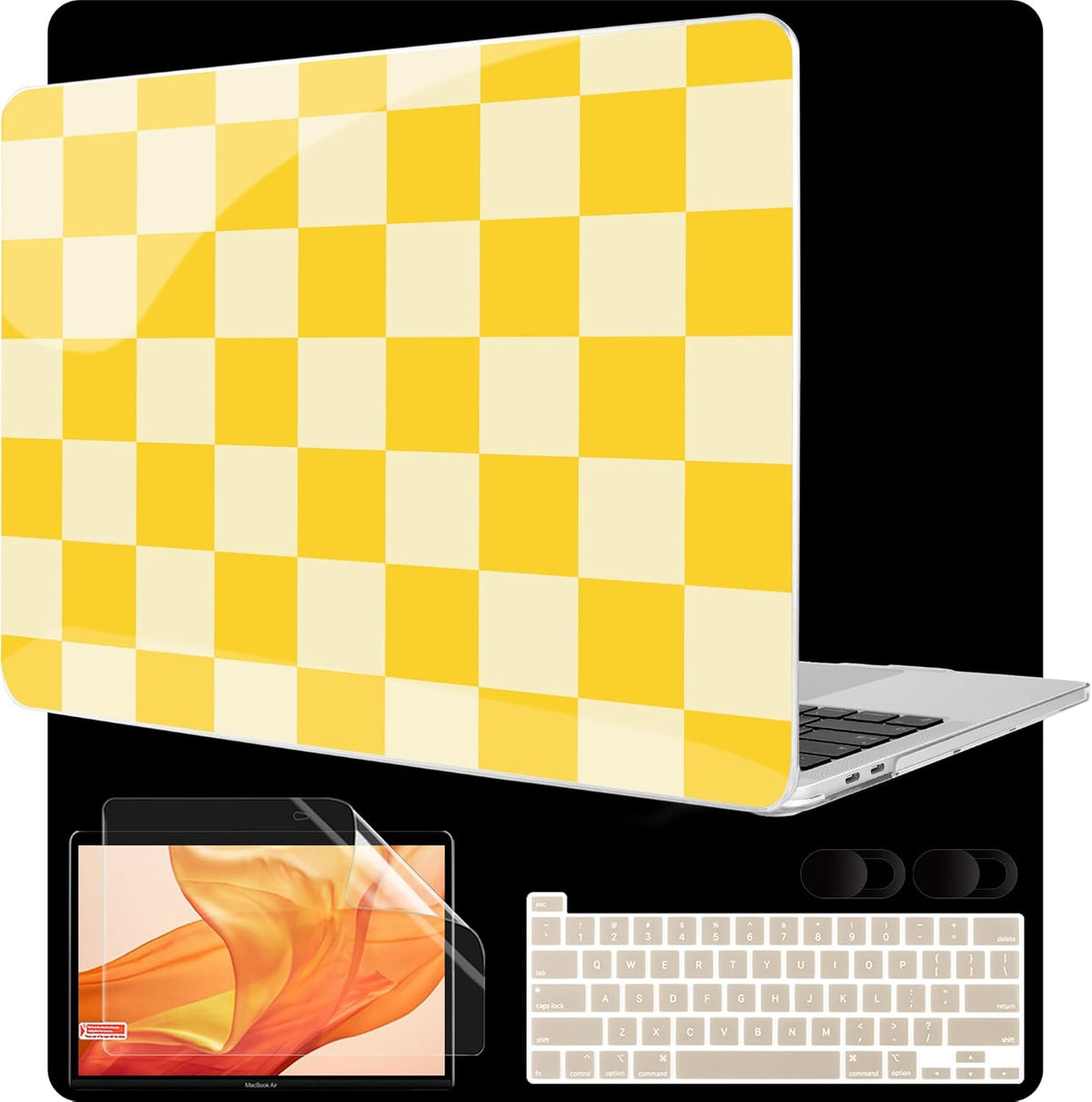 MEEgoodo Case for MacBook Pro 13 inch Case 2022 2021 2020 New A2338 M2/M1 A2251 A2289, Laptop Hard Shell with Keyboard & Camera Cover Compatible with 13 inch MacBook Pro, Yellow Squares
