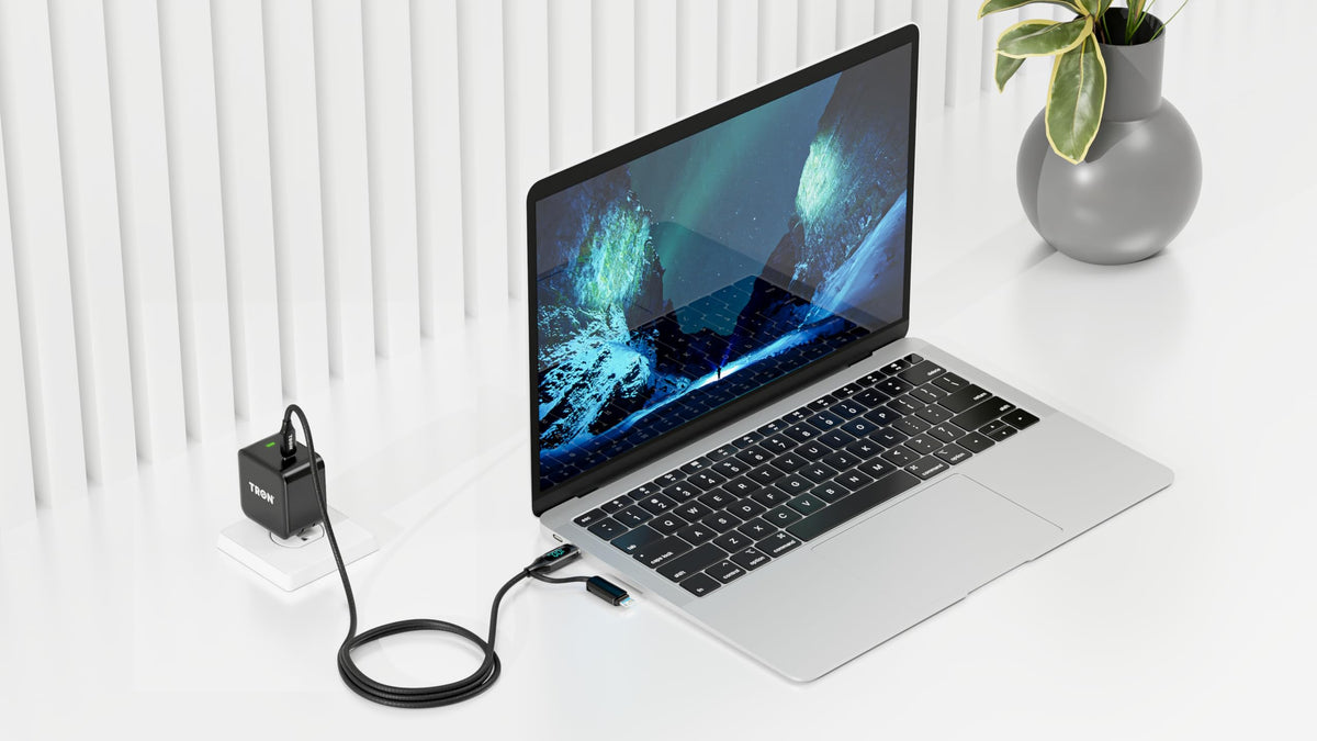 Tron 25W USB-C Power Adapter with 5FT 2-in-1 Digital Display Braided Cable - Fast Charging Solution for Home, Office, and Travel Use, TR69