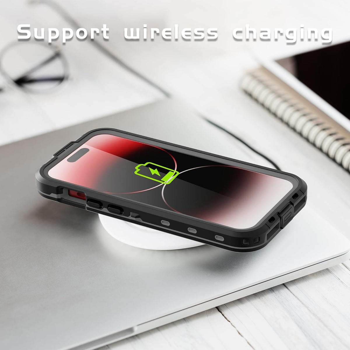 Waterproof Case for iPhone 15 Pro, Shockproof Protective Cover with Built-in Screen Protector for 6.1'' (clear black)