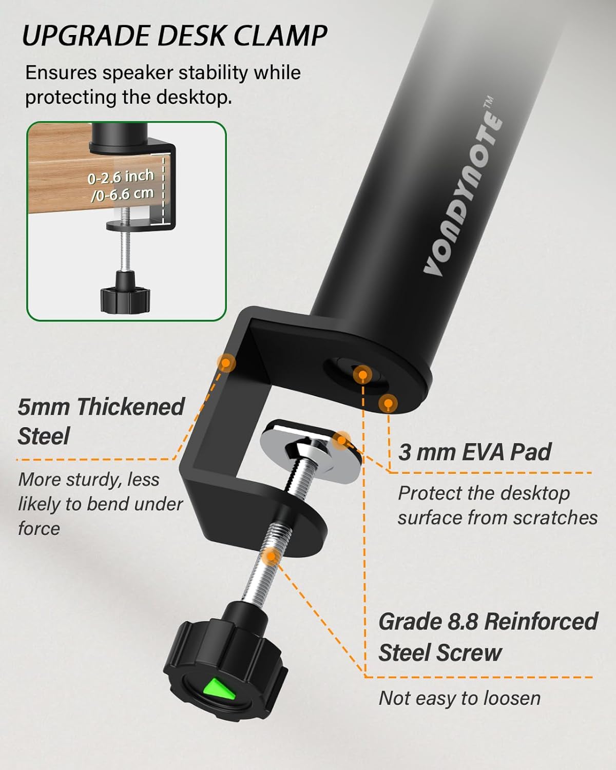 Set of 2 Dual Side Clamping Studio Monitor Stands Desktop Clamp Speaker Stands Height Adjustable Against The Wall Extendable Top Plate Mounted by Screws