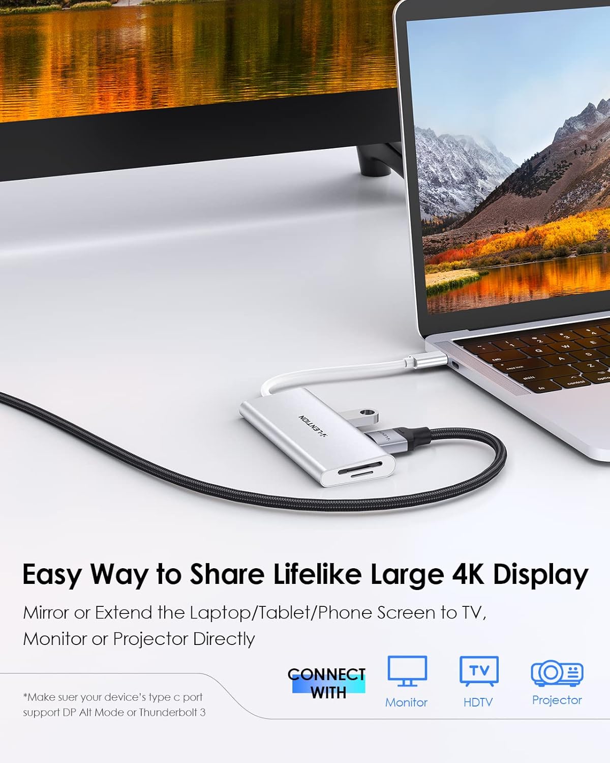 LENTION USB C Hub with 4K HDMI, 3 USB 3.0, SD/Micro SD Card Reader, Compatible with 2023-2016 MacBook Pro, Air,