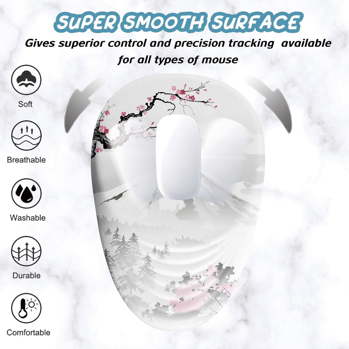 Ergonomic Mouse Pad with Wrist Support, Japanese Sakura Mouse Pad Wrist Rest Design and Non-Slip PU Base, Desktop Mousepads for Pain Relief, Desk, Computer, Office & Home, Fujiyama