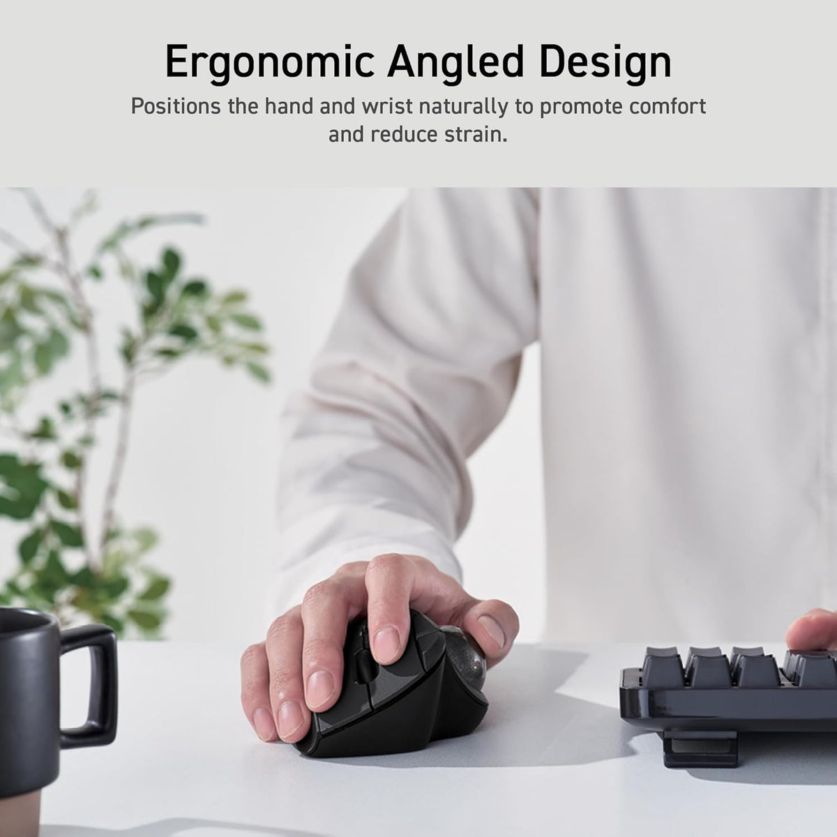 ELECOM Ergonomic Comfort Design Trackball - Wireless 2.4GHz Connect, Super-Smooth Tracking, Compatible for Windows, PC,