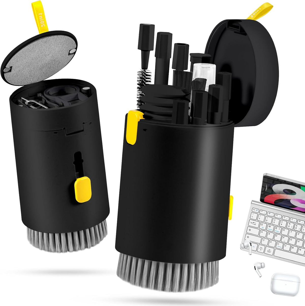 walrfid 2pcs Computer Keyboard Cleaner Kit, Laptop Screen Cleaning Spray for iPhone AirPod Phone MacBook iPad, 20-in-1 Electronic Clean Brush Tool for Earbud iPod Monitor TV Earphone Camera, Black