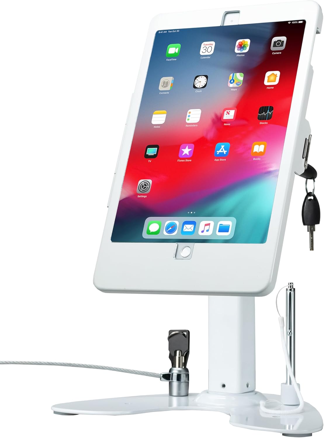 Dual Kiosk Stand – CTA Security Stand with Locking Case, Cable, Stylus and Tether – Compatible with Headphone Jack, iPad 7th/ 8th/ 9th Gen 10.2”, iPad Pro 10.5 (PAD-ASKW10) – White
