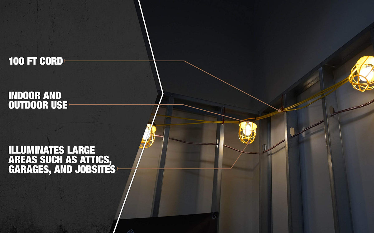 Southwire 7145SW Temporary String Light; 14/2 SJTW; 15-Amp Standard; Plastic Guard; Without Plug & Connector; 100-Foot;yellow
