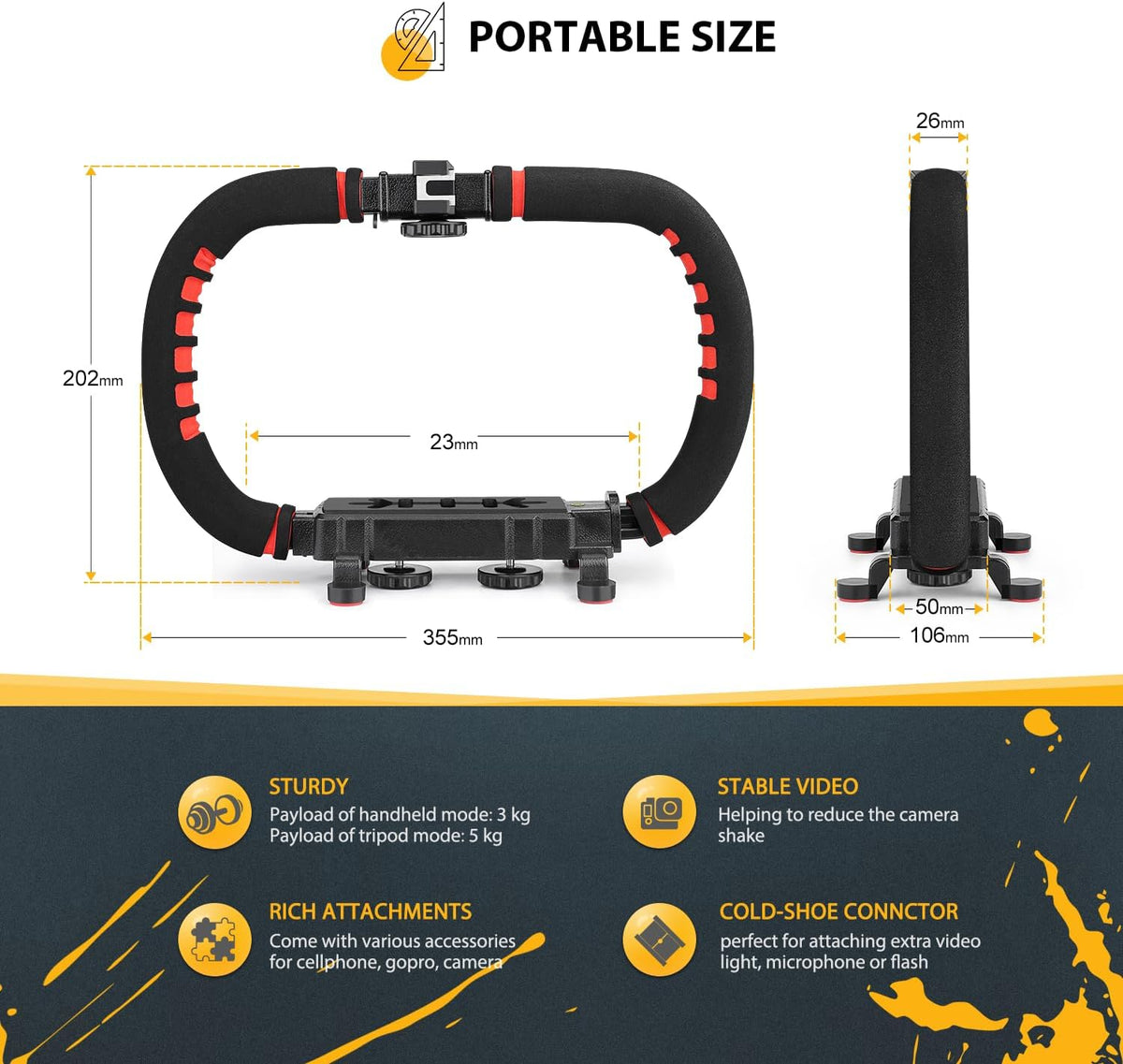 Zeadio Handheld Stabilizer, Versatile Grip Rig with Carrying Case, Compatible with All Smartphones and Action Cameras