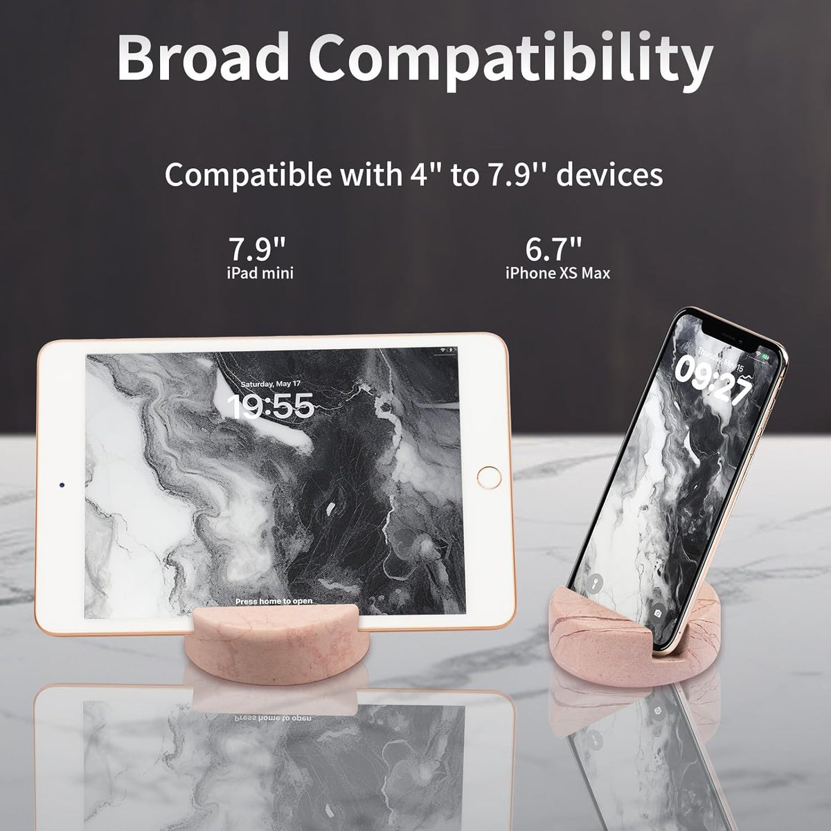 Marble Phone Stand for Desk - Cell Phone Holder for Nightstand Office Decor Compatible with iPhone 17 16 15 Pro Max iPad mini, Telephone Boho Pink Marble Kitchen Accessories