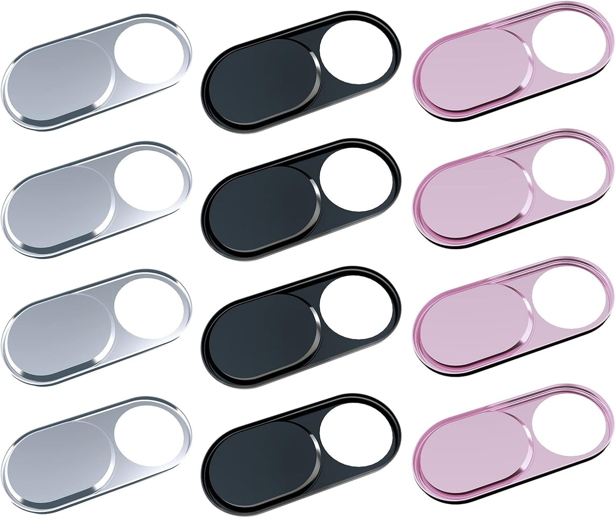 HKDGYHON 0.027in (Black/Pink/Silver-12 Pack) Webcam Cover, Camera Cover Slide, Ultra-Thin Metal Camera Cover