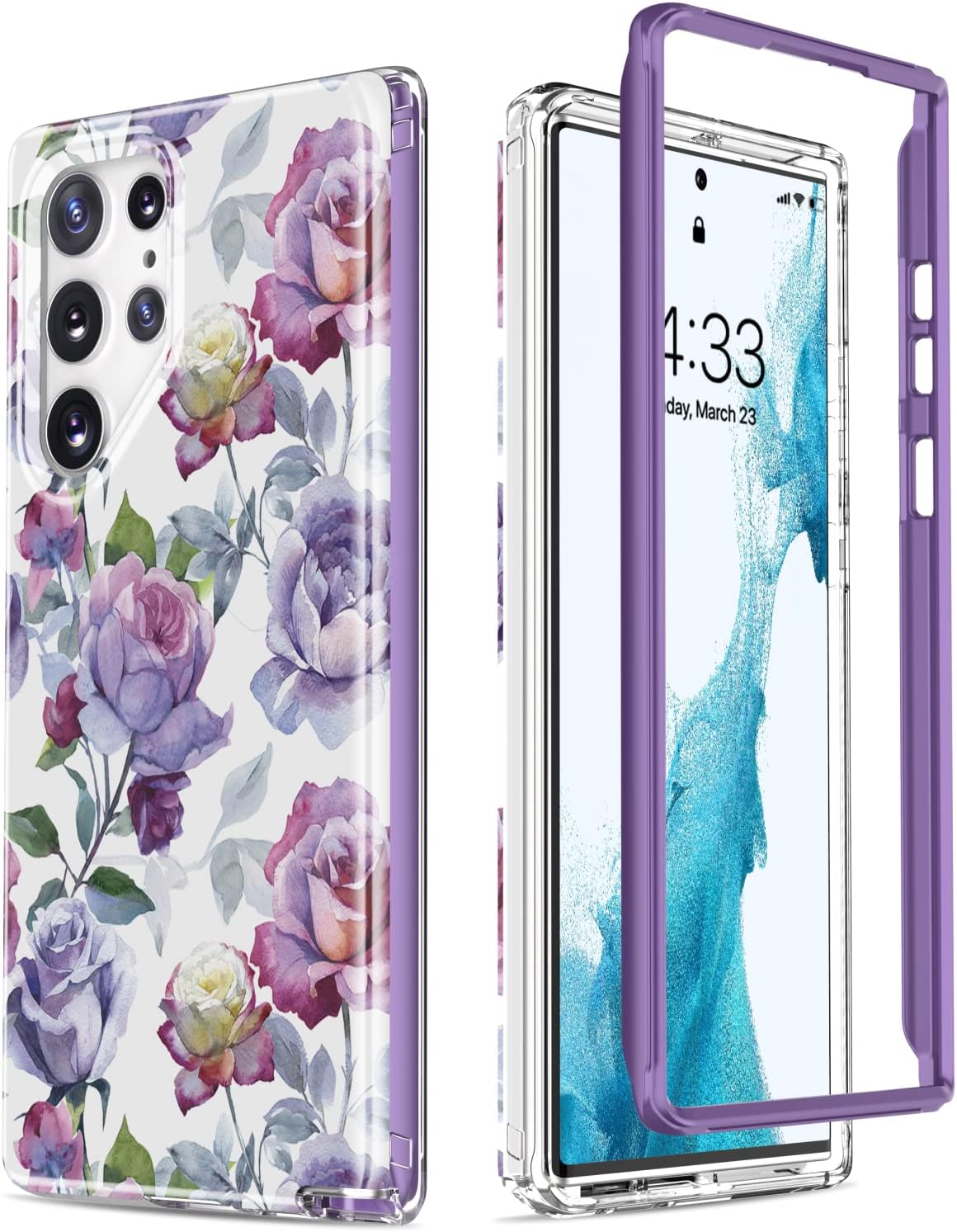 Esdot Protective Case for Samsung Galaxy S22 Ultra, Passing 21ft Drop Test, Fashion Designs for Women Girls, Purple