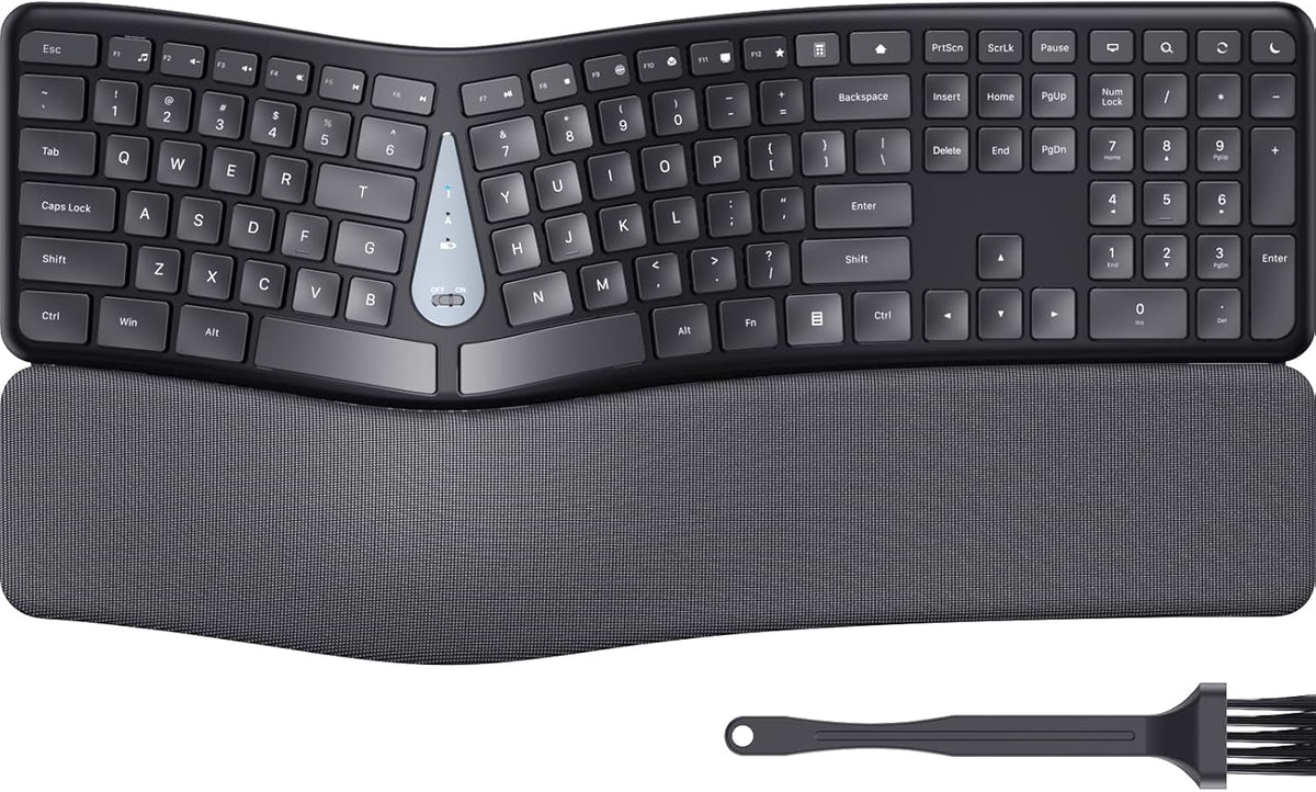 Wireless Ergonomic Keyboard, Split Keyboard with Wrist Rest and Cleaning Brush, 2.4G Computer Keyboard, Comfortable and Natural for Windows PC Laptops