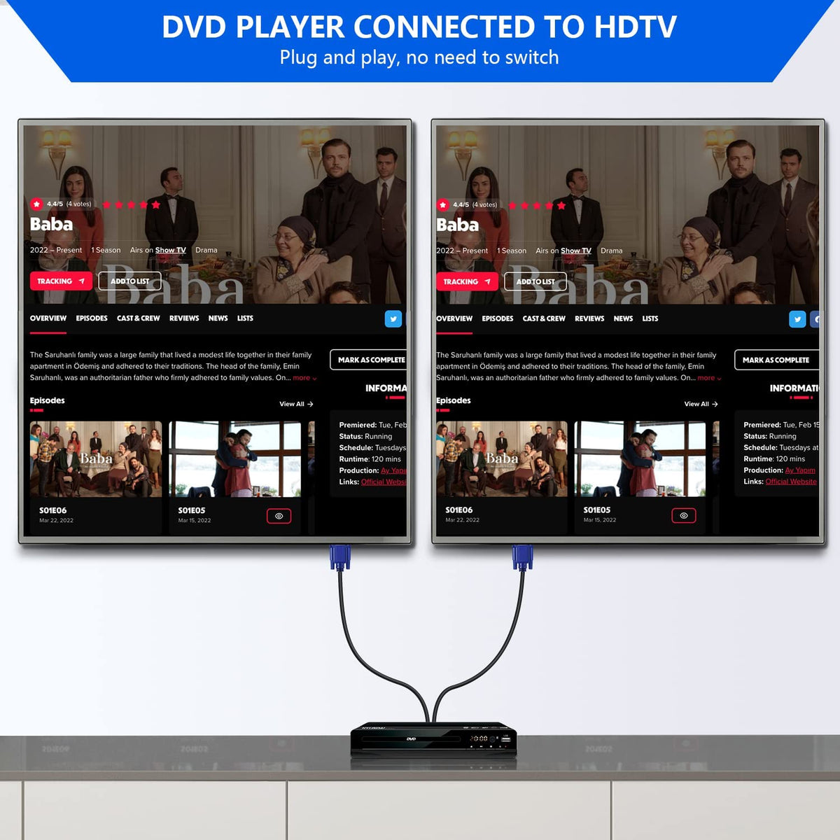 PASOW VGA Splitter Cable (No Screen Extension) 1 Male to 2 Male Dual Monitor Y Adapter 1080P Full HD for projectors, HDTVs, Monitors (5 Feet) - Only for Screen Duplication - Work for Identical Monitor