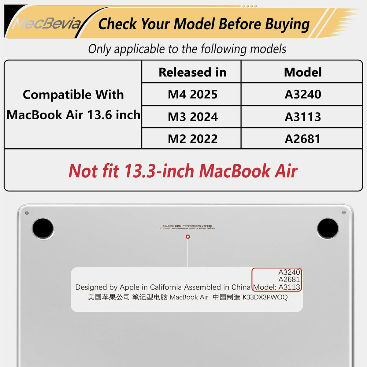 Compatible with MacBook Air 13.6 inch Case, M4 A3240/M3 A3113/M2 A2681 (Released 2025 to 2022), Hard Shell, Keyboard Cover, Screen Protector, Webcam Cover & Type-C Adapter, Gold Tropical Leaf