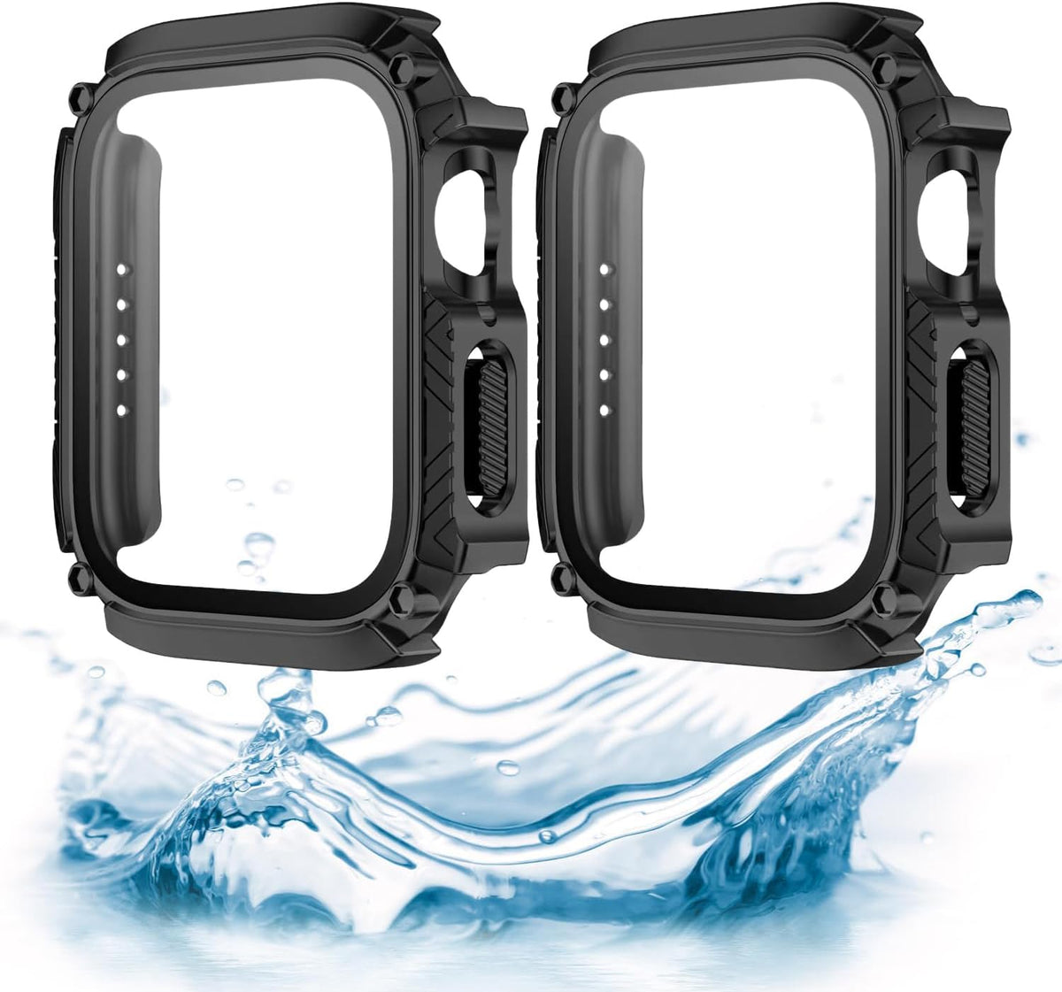 2-Pack Waterproof Case for Apple Watch Series 9/8/7, Ultra-Thin Tempered Glass Screen Protector for 41mm (Black)