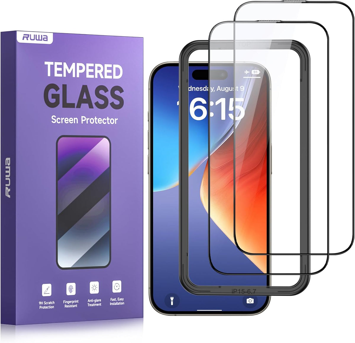 iPhone 15 Plus Screen Protector [6.7 Inch] - 2-Pack Tempered Glass, HD Clear, Anti-Scratch, Full Coverage, Easy Install