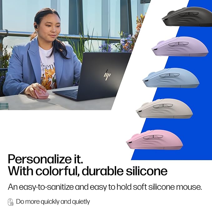 HP 400 Quiet Wireless Mouse Dual Bluetooth &amp 2.4GHz Soft Silicone Quiet Clicks Microsoft Wheel 24-Month Battery 6000 DPI Ambidextrous Eco-Friendly Design Multi-OS Black