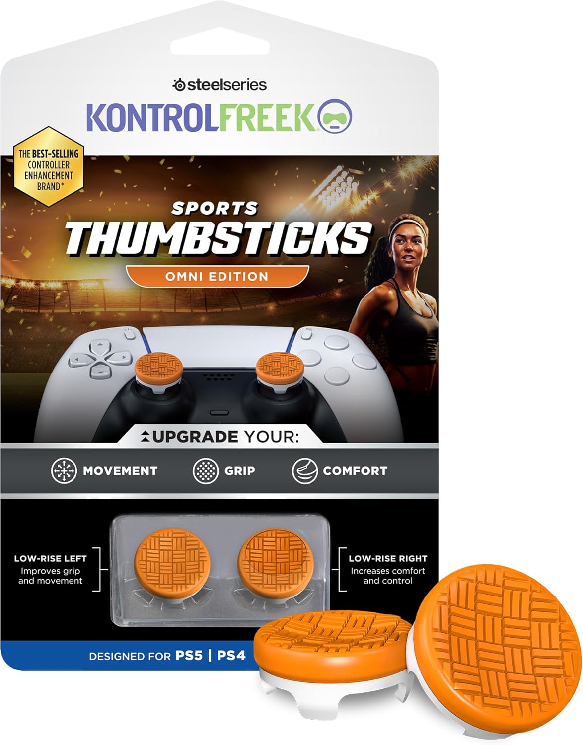 KontrolFreek Omni for PlayStation 5 (PS5) and PlayStation 4 (PS4) | Performance Thumbsticks | 2 Low-Rise Concave | Orange/White