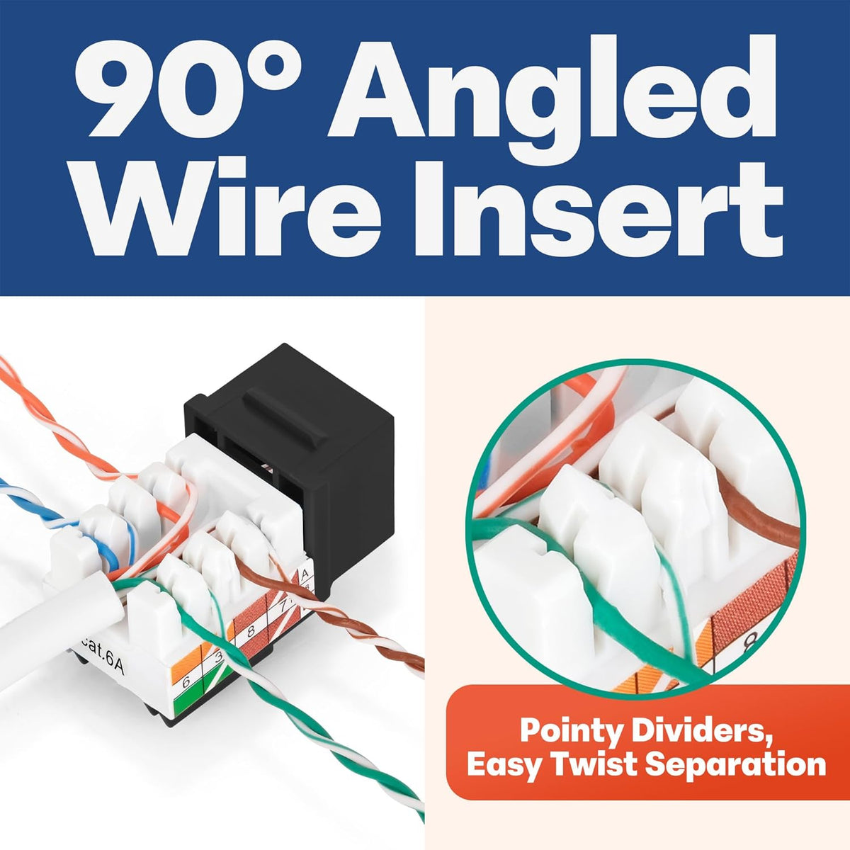 Everest 90° Angled RJ45 Cat6A Keystone Jacks 50-Pack in Black - Slim Profile Female RJ45 Connectors - Cat 6A Keystone Jack - Compatible with 90° Angled Speed Termination Tool - easyJACK (B094WB91H3)