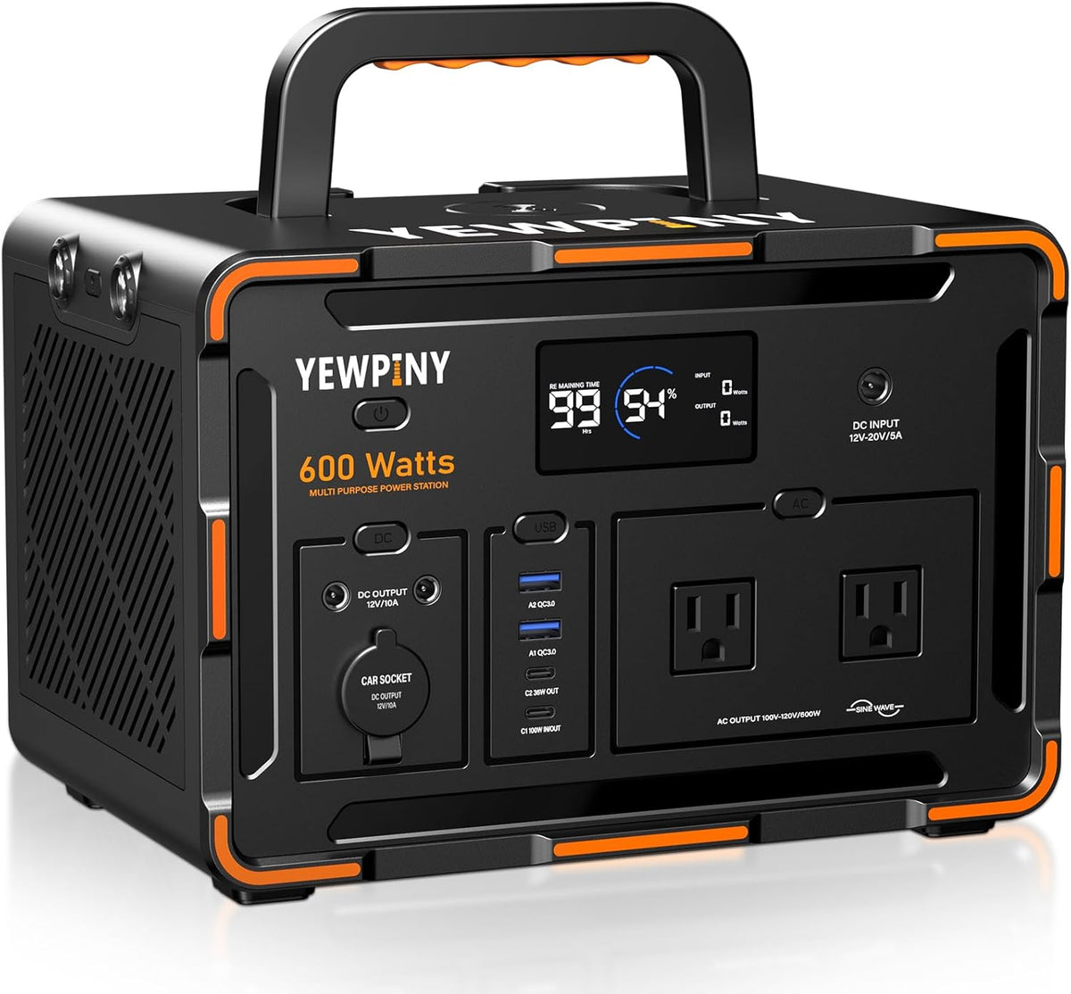 600W Portable Power Station EM600, 599.4Wh 162000mAh Solar Generator with USB-C PD 100W, Pure Sine Wave AC, 10 Outputs, Wireless Charging for Outdoors Camping Travel, RV, Home Backup(SOS Light)
